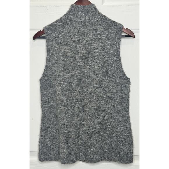 J. Jill Wool Alpaca Blend Marled Full-Zip Sweater Vest Gray Steel Blue Knit Sz M - Picture 2 of 5